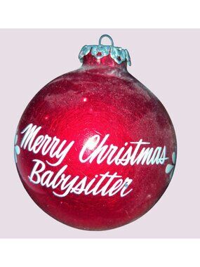 Merry Christmas Babysitter Red Glass Ornament With Angel & Floral Design Vintage